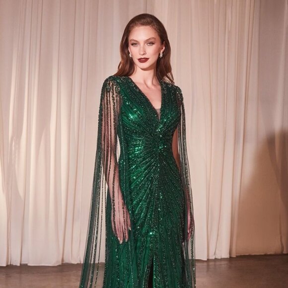 NEW FORMAL MAXI SHEATH TULLE DRESS W/ V-NECKLINE & SEQUINS EMBROIDERY CD0239 - Picture 1 of 10